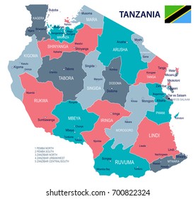 Tanzania Map And Flag - Vector Illustration