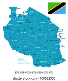 Tanzania Map And Flag - Vector Illustration