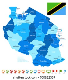 Tanzania map and flag - vector illustration