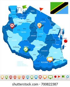 Tanzania map and flag - vector illustration