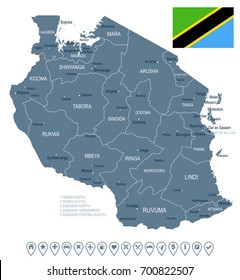 Tanzania Map And Flag - Vector Illustration