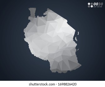 Tanzania map grey polygon red triangle mosaic with dark background. style gradient vector.