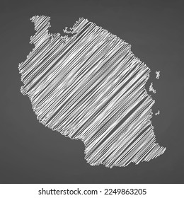 Tanzania map hand drawn sketch. Vector concept illustration flag, scribble map. Country map for infographic, brochures and presentations isolated on black background. Vector illustration.