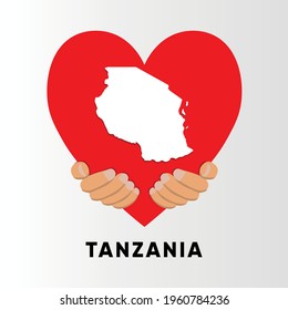 Tanzania Map in heart shape hold by hands vector illustration design