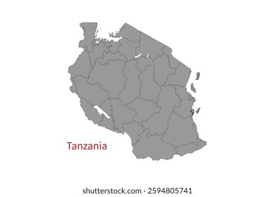 Tanzania map isolated on white background. Map silhouette of Tanzania. For website layouts, background, education, precise, customizable. Earth geography.