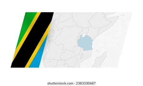 Mapa de Tanzania en estilo moderno con bandera de Tanzania en el lado izquierdo. Ilustración vectorial de un mapa.