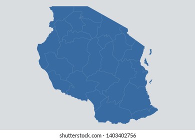 Tanzania map on gray background vector, Tanzania Map Outline Shape Blue on White Vector Illustration, High detailed Gray illustration map Tanzania. Symbol for your web site design map logo. eps10.