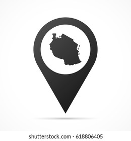 Tanzania Map on location pin. Map pointer isolated on a white background.
Conceptual vector illustration.