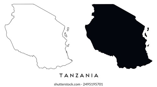 Tanzania map outline and black silhouette vector