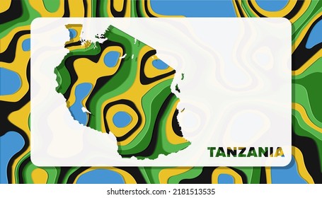 Tanzania Map with Paper Cut Waves Background Shape perfect for Greeting Card, Desktop Wallpaper, and Banner