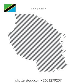 Tanzania map from pattern of black slanted parallel lines. Flat vector illustration isolated on white