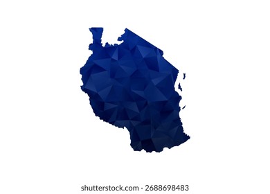 Mapa da Tanzânia - Ilustração vetorial em estilo polígono em gradiente azul escuro, baixo projeto geométrico poly, isolado no fundo branco para infográficos e educação.