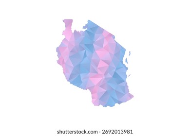 Tanzania Map - Polygon Style Vector Illustration in Pastel Blue and Pink Gradient, Low Poly Geometric Design, Isolated on White Background for Infographics and Education.