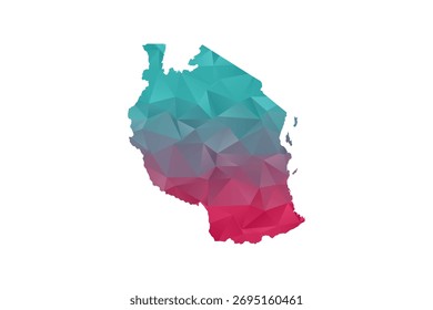 Karte von Tansania - Vektorgrafik im Polygonstil in Teal und rotem Farbverlauf, geometrisches Design mit niedrigem Poly, einzeln auf weißem Hintergrund für Infografiken und Bildung.