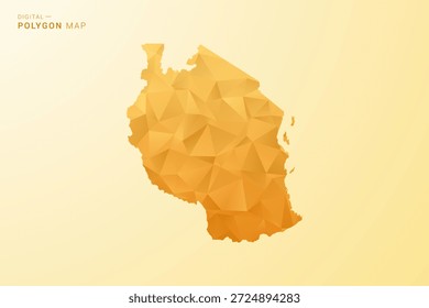 Mapa de Tanzania - Ilustración vectorial de estilo polígono en diseño geométrico de bajo poli amarillo y naranja, silueta mínima moderna, aislada para infografía.