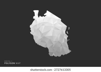 Mapa de Tanzania - Ilustración vectorial de estilo polígono en diseño geométrico de bajo poli negro, gris y blanco, silueta mínima, aislado para infografía.