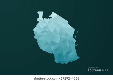 Mapa de Tanzania - Ilustración vectorial de estilo polígono en diseño geométrico de bajo poli verde y azul, silueta mínima limpia para infografía.