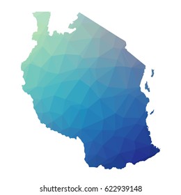 Tanzania map polygonal design -  blue geometric rumpled triangular low poly style gradient graphic background 