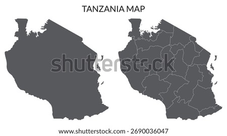 Tanzania map set. Map of Tanzania in set with grey color