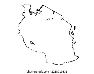 Tanzania Map shadow in minimal line outline thin shape isolated vector illustration