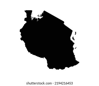 Tanzania Map. Tanzanian Country Map. Black and White National Nation Geography Outline Border Boundary Territory Shape Vector Illustration EPS Clipart