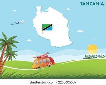 Tanzania map with travel and tourism theme vector illustration design