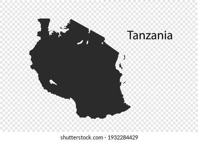 Tanzania map vector, black color. isolated on transparent background