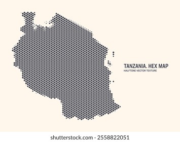 Tanzania Map Vector Hexagonal Halftone Pattern Isolate On Light Background. Hex Texture in Form of Map of Tanzania. Modern Technologic Military Contour Map of Tanzania for Design or Business Projects