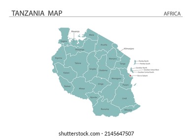 Tanzania map vector illustration on white background. Map have all province and mark the capital city of Tanzania. 