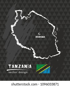 Tanzania map, vector pen drawing on black background