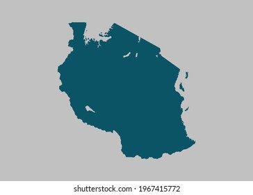 Tanzania map vector,Not isolated ocean blue color on gray background