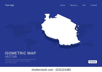 Tanzania map white on dark blue background 3d isometric vector illustration.