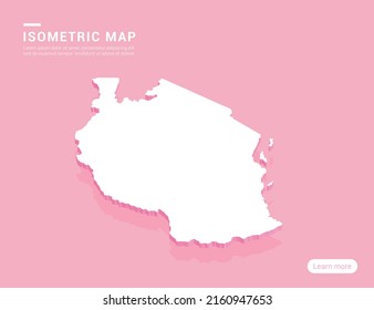 Tanzania mapea blanco sobre fondo rosado con 3d ilustración vectorial isométrica.