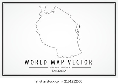 Tansania Map - Weltkarte - Internationale Vektorvorlage mit hoher, detaillierter, dünner schwarzer Linie und skizzabiler Grafikskizze einzeln auf weißem Hintergrund - Vektorgrafik eps10