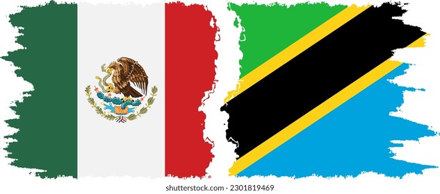 Tanzania and Mexico grunge flags connection, vector