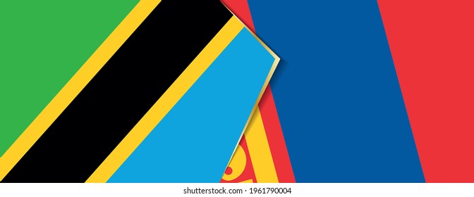 Tanzania and Mongolia flags, two vector flags symbol of relationship or confrontation.