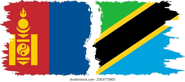 Tanzania and Mongolia grunge flags connection, vector