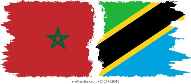 Tanzania and Morocco grunge flags connection, vector