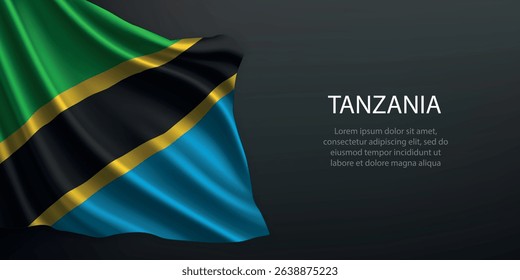 Tanzania national flag with ripples and shadows on a gradient black backdrop