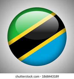 Tanzania National Flag Rounded Badge. Tanzania glossy symbol icon. National Emblem Symbol. Vector Illustration Graphic.