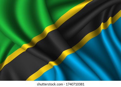 Tanzania national flag of silk. Vector fabric texture