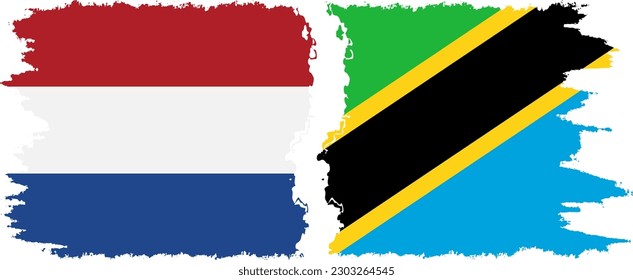 Tanzania and Netherlands grunge flags connection, vector