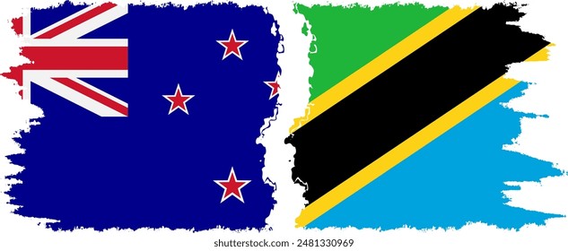 Tanzania and New Zealand grunge flags connection, vector