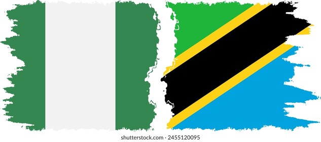 Tanzania and Nigeria   grunge flags connection, vector