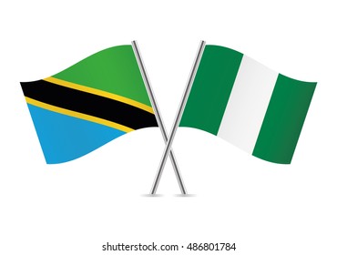 Tanzania and Nigerian  flags. Vector illustration.