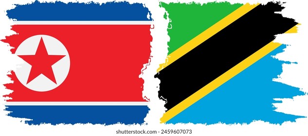 Tanzania and North Korea grunge flags connection, vector