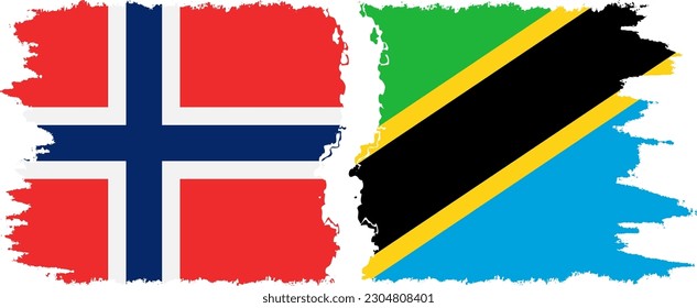 Tanzania and Norway grunge flags connection, vector