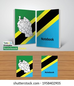 Tanzania Notebook Design Mockup - 3D Book Templet - National Country Map and Flag - Ready to Print Magazine Cover - Vector