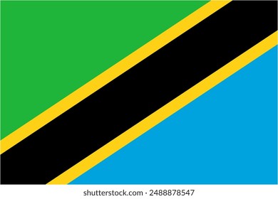 Vector de bandera oficial de Tanzania con tamaño y proporción estándar. Emblema de la bandera nacional con tamaño y colores precisos.