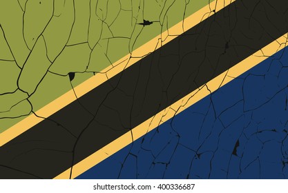 Tanzania old flag with fracture. Grunge effect can be cleaned easily.